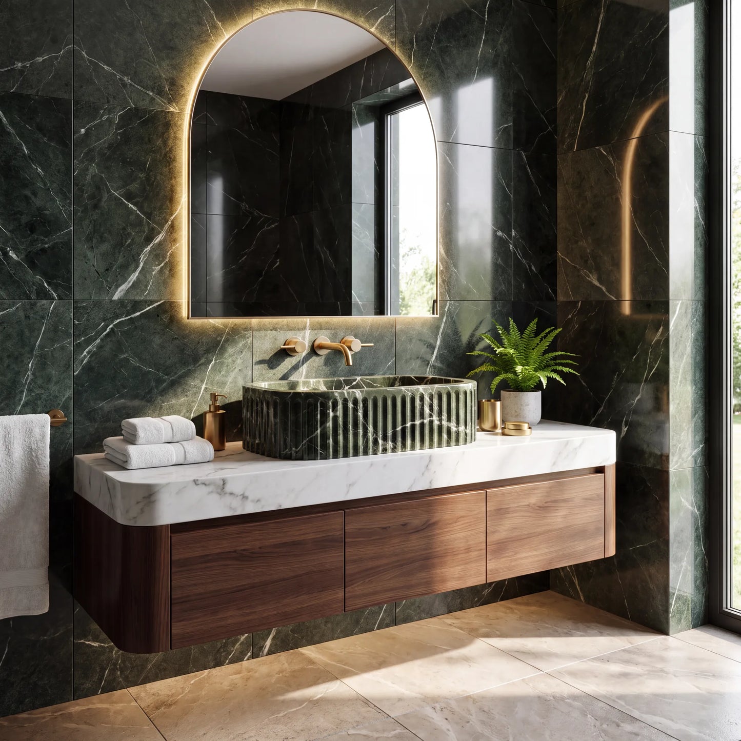 RMD-017 Rectangle Green Marble Vessel Sink Basin