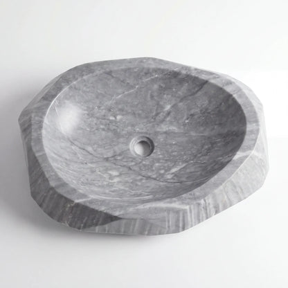 Detailed view of RMD-020 Grivane grey marble vessel sink showing distinctive natural veining