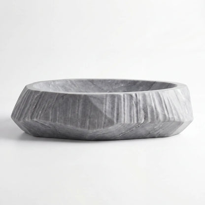Front view of RMD-020 Grivane round grey marble vessel sink with polished finish