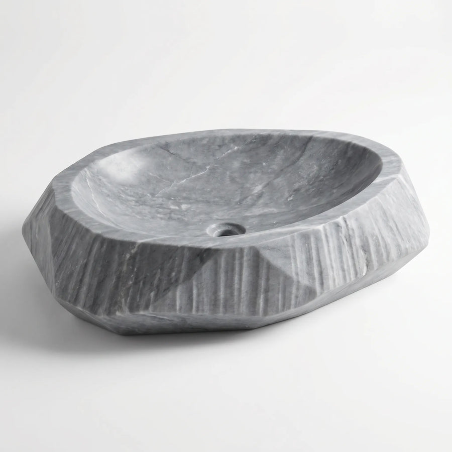 RMD-020  Round Grey Marble Vessel Sink Basin