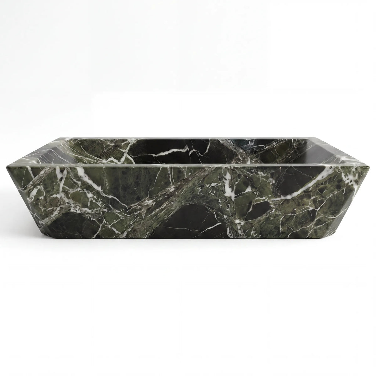 Front view of RMD-021 Verdavena oval green marble vessel sink with polished finish