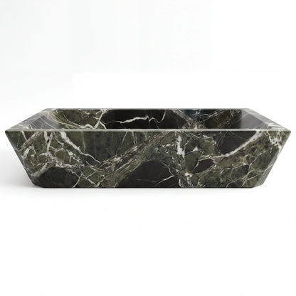 Front view of RMD-021 Verdavena oval green marble vessel sink with polished finish