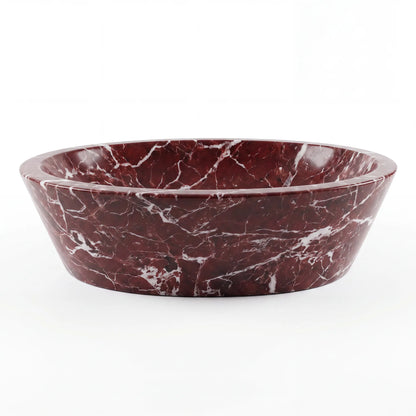 Front view of RMD-023 Rossavena oval Rosso Levanto marble vessel sink with polished finish