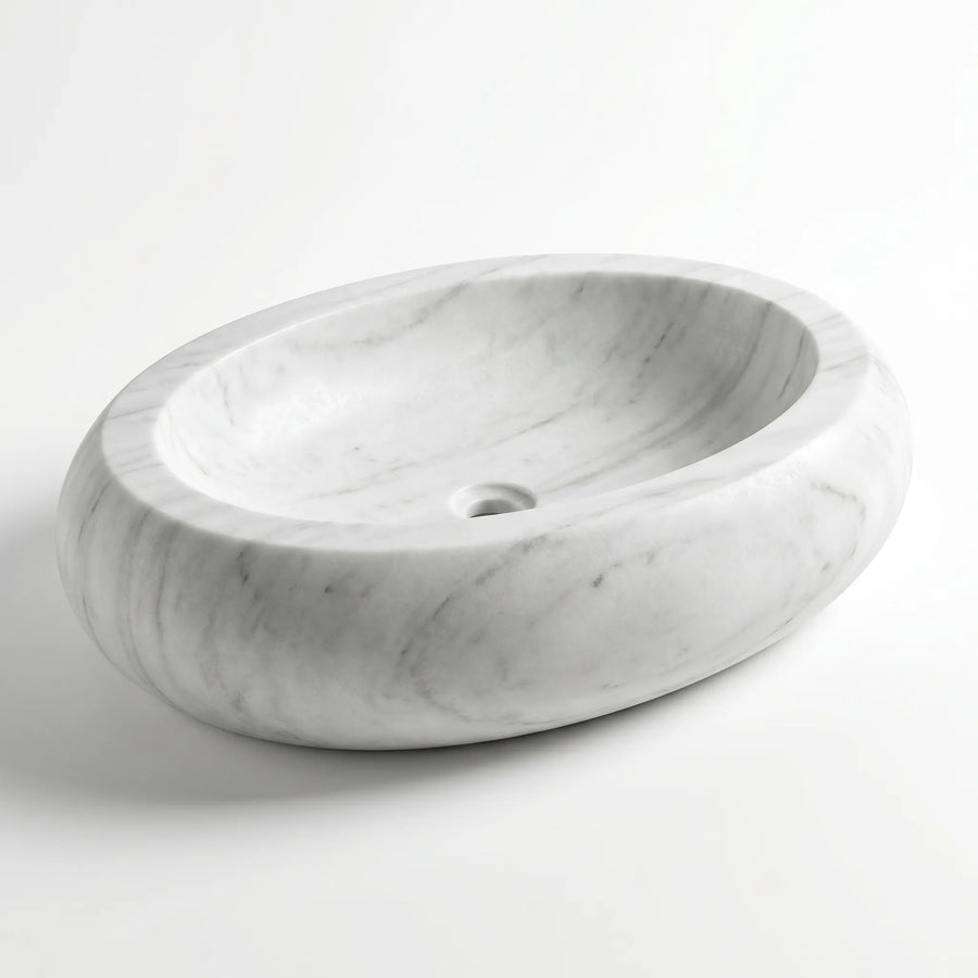 RMD-024  Round  Carrara White Vessel Sink Basin