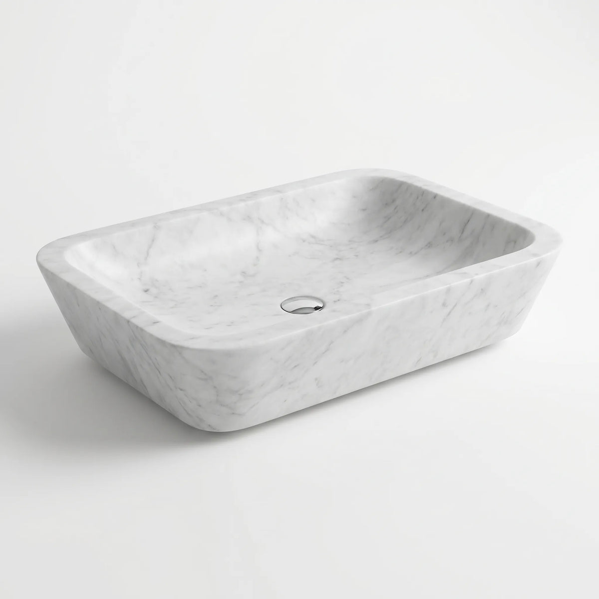 RMD-025 Carravelle round Carrara white marble vessel sink with elegant natural veining