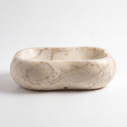 Front view of RMD-026 Aurevista round Calacatta Gold marble vessel sink with polished finish
