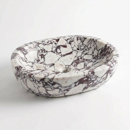 RMD-028 Violavena round Calacatta Viola marble vessel sink with dramatic natural veining