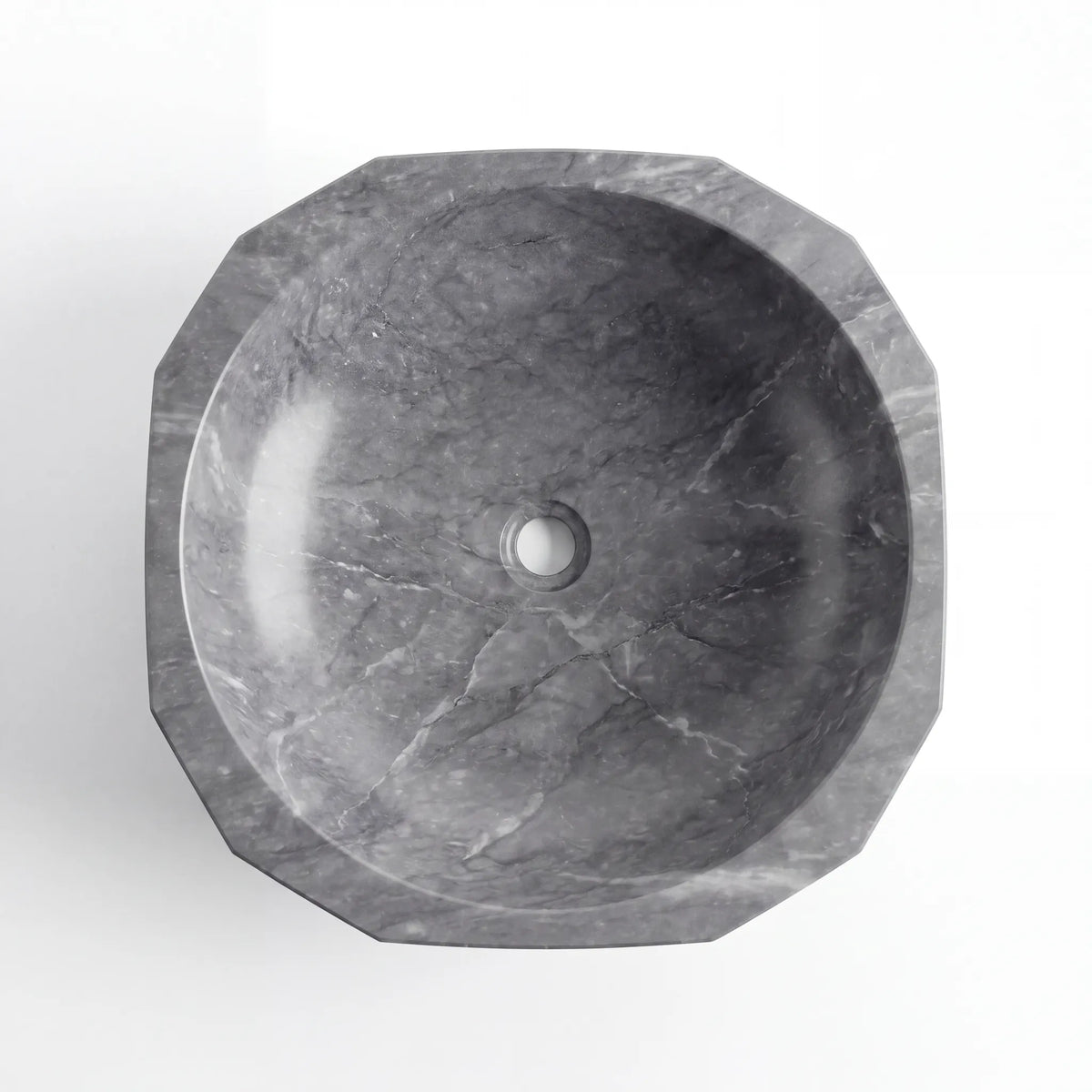 Detailed view of RMD-029 Grivella grey marble vessel sink showing distinctive natural veining