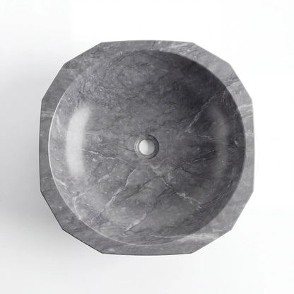 Detailed view of RMD-029 Grivella grey marble vessel sink showing distinctive natural veining
