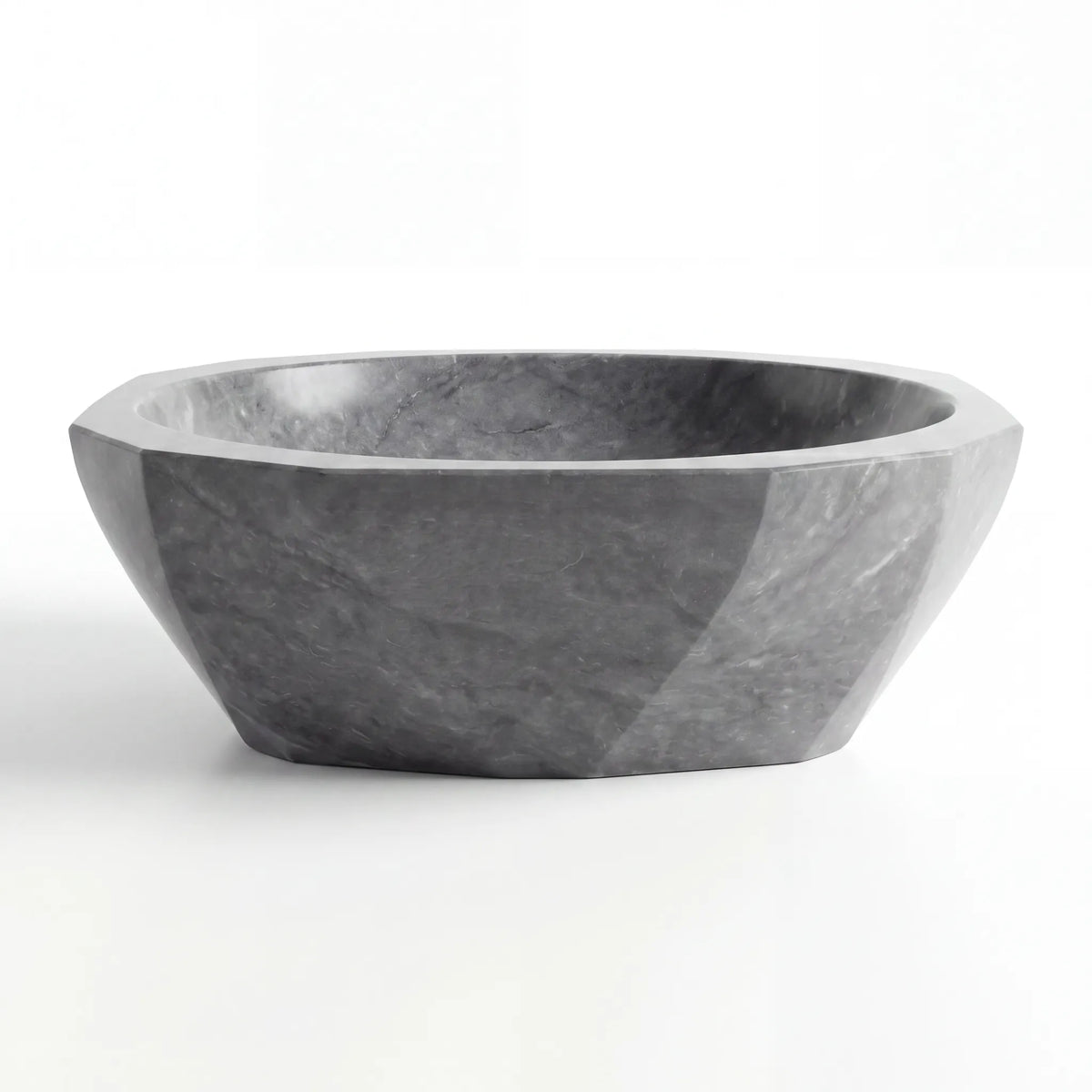 Front view of RMD-029 Grivella round grey marble vessel sink with polished finish