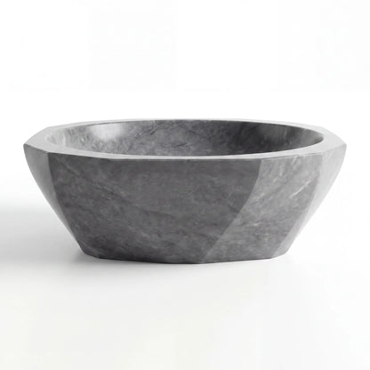 Front view of RMD-029 Grivella round grey marble vessel sink with polished finish