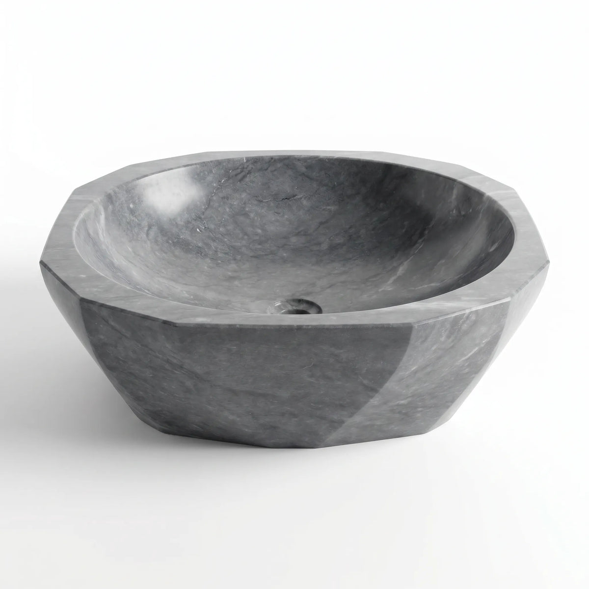 RMD-029 Grivella round grey marble vessel sink with distinctive natural veining