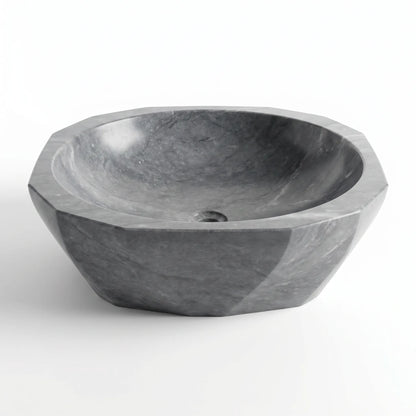 RMD-029 Grivella round grey marble vessel sink with distinctive natural veining