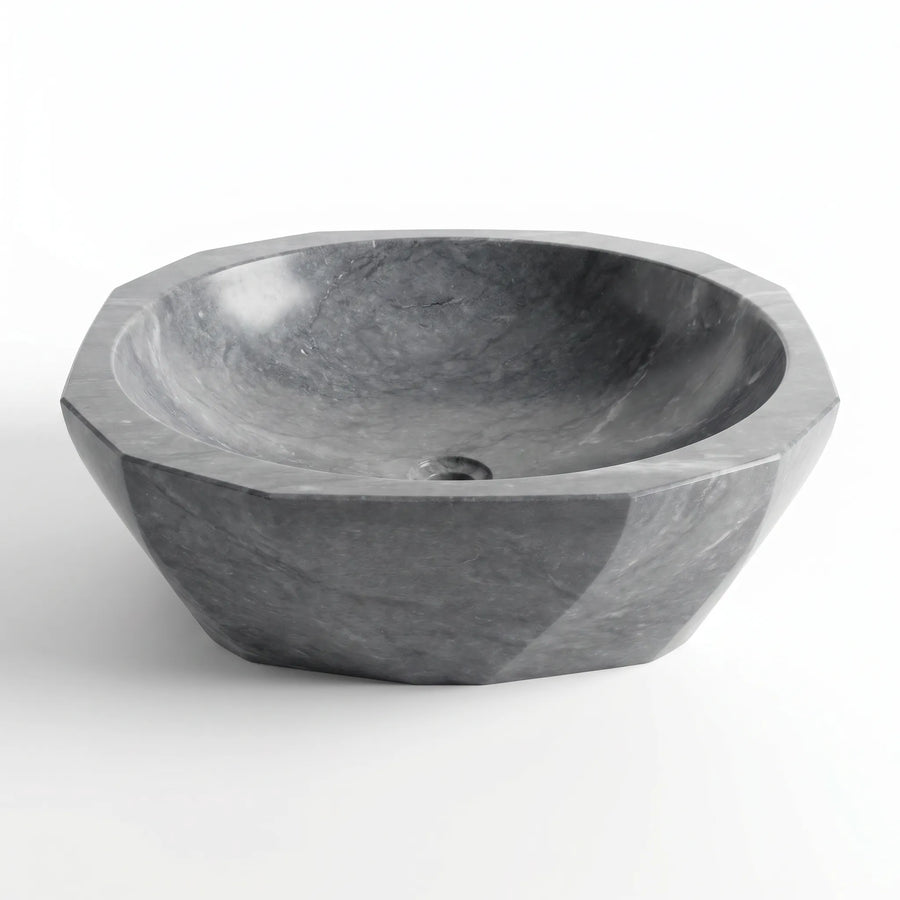RMD-029 Round Grey Marble Vessel Sink Basin