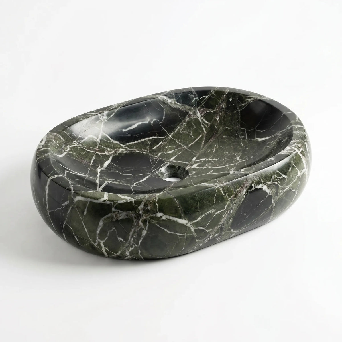 RMD-031 Verdalia round green marble vessel sink with rich natural veining