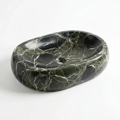 RMD-031 Verdalia round green marble vessel sink with rich natural veining