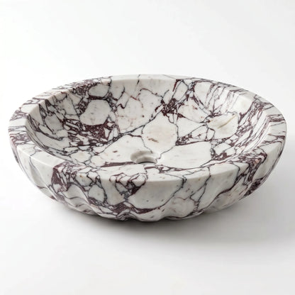 RMD-032 Viorelle round Calacatta Viola marble vessel sink with dramatic natural veining