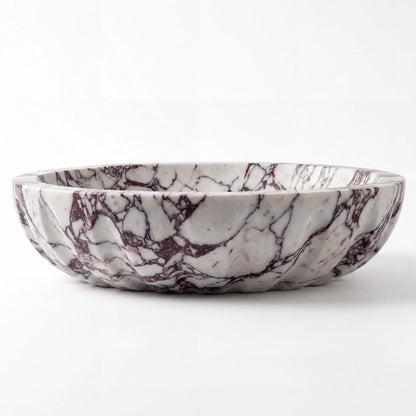 Front view of RMD-032 Viorelle round Calacatta Viola marble vessel sink with polished finish