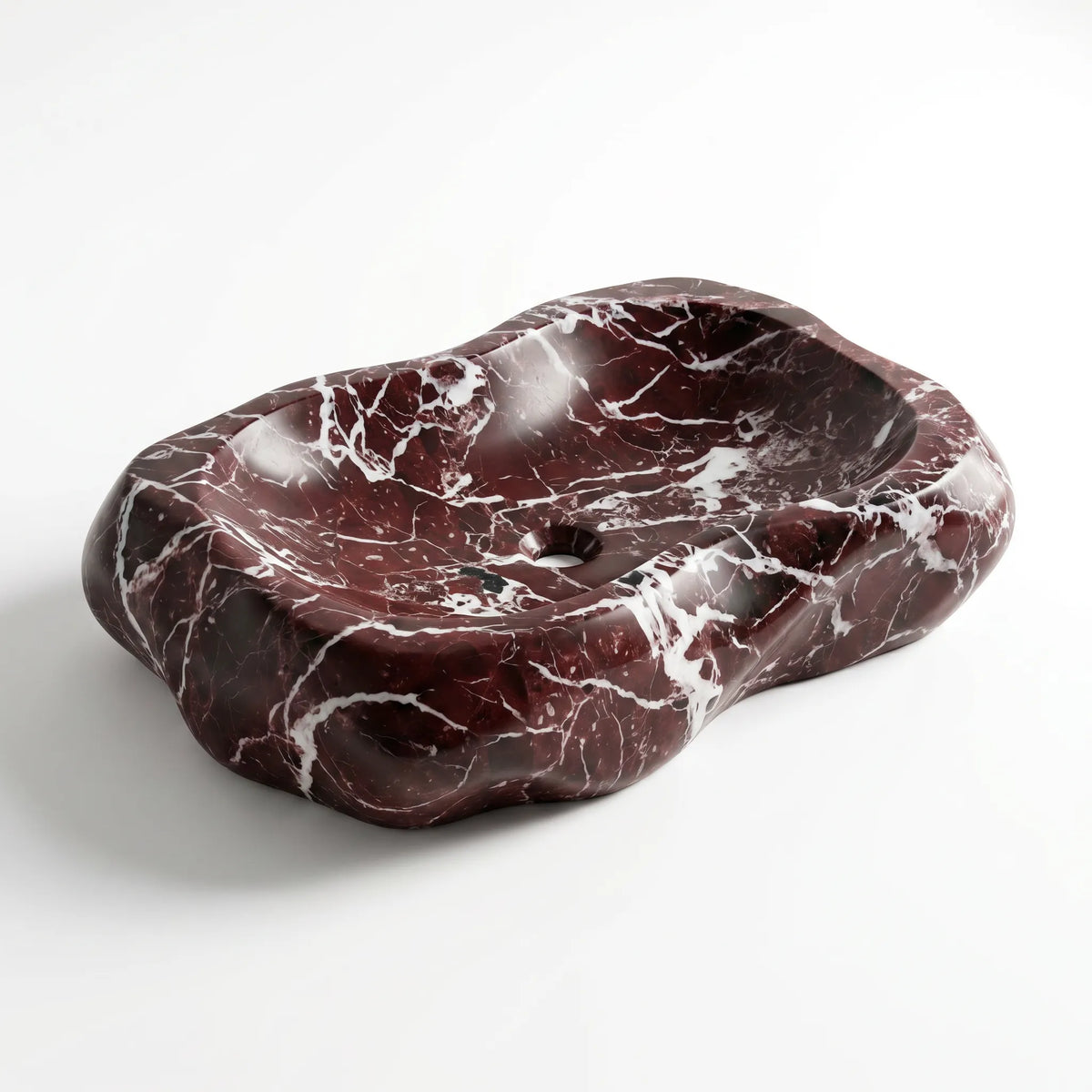 RMD-034 Rossavora round Rosso Levanto marble vessel sink with dramatic natural veining