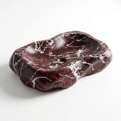 RMD-034 Rossavora round Rosso Levanto marble vessel sink with dramatic natural veining
