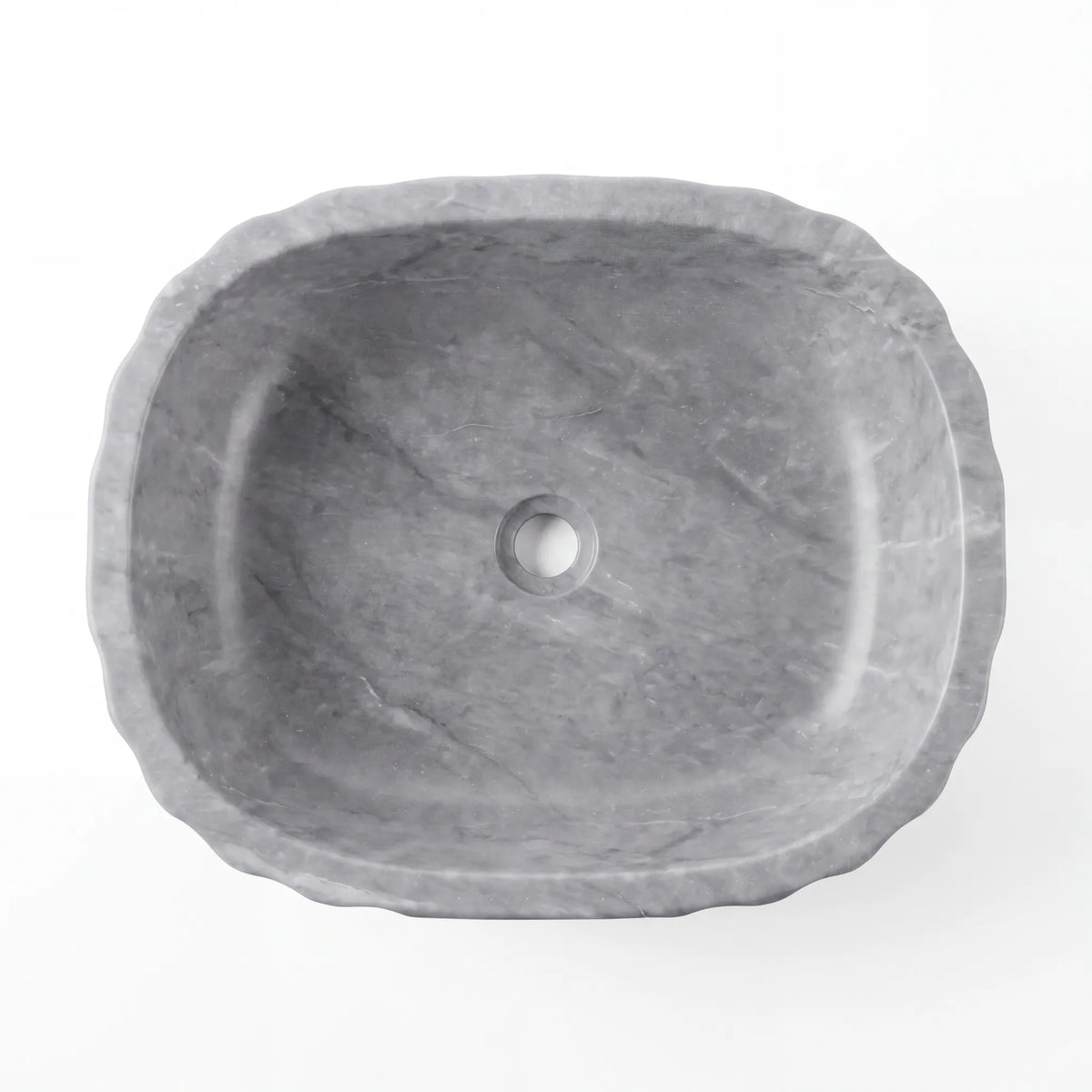 Detailed view of RMD-035 Grivienne grey marble vessel sink showing distinctive natural veining