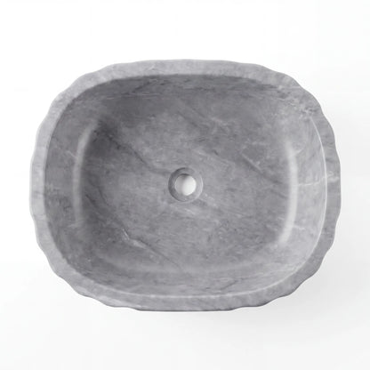 Detailed view of RMD-035 Grivienne grey marble vessel sink showing distinctive natural veining
