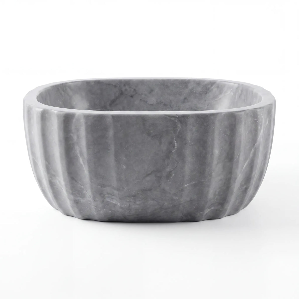 Front view of RMD-035 Grivienne oval grey marble vessel sink with polished finish