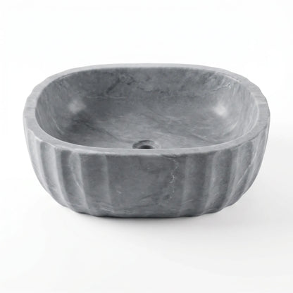 RMD-035 Grivienne oval grey marble vessel sink with distinctive natural veining
