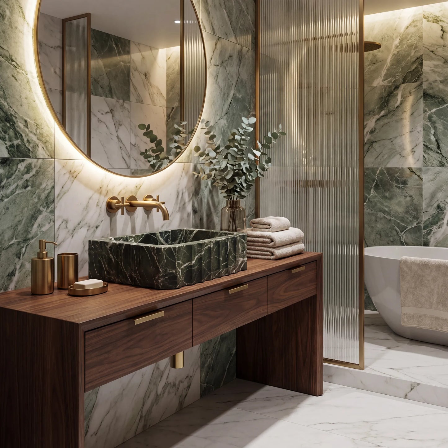 RMD-036 Round Green Marble Vessel Sink Basin