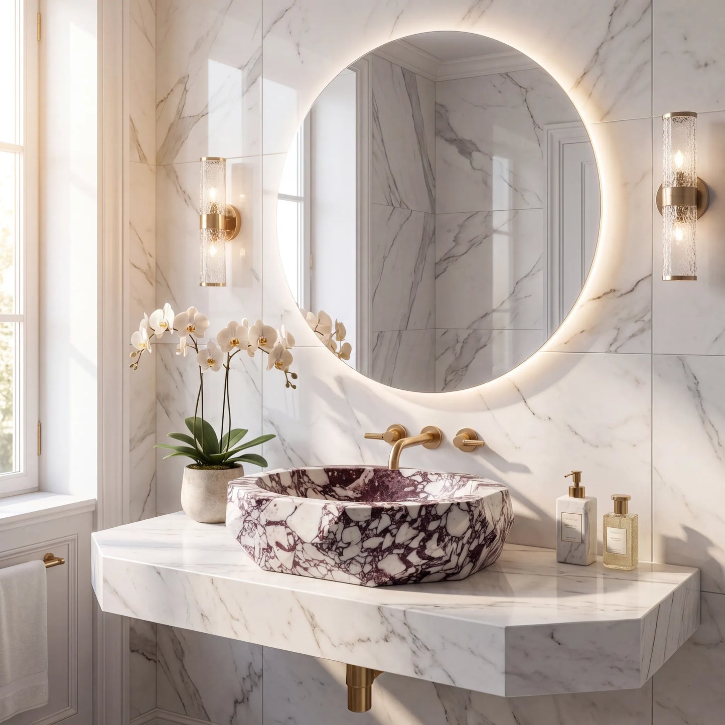RMD-037 Round Calacatta Viola Vessel Sink Basin