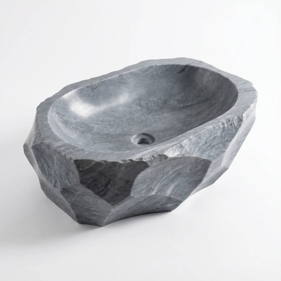 RMD-038 Round  Grey Marble Vessel Sink Basin