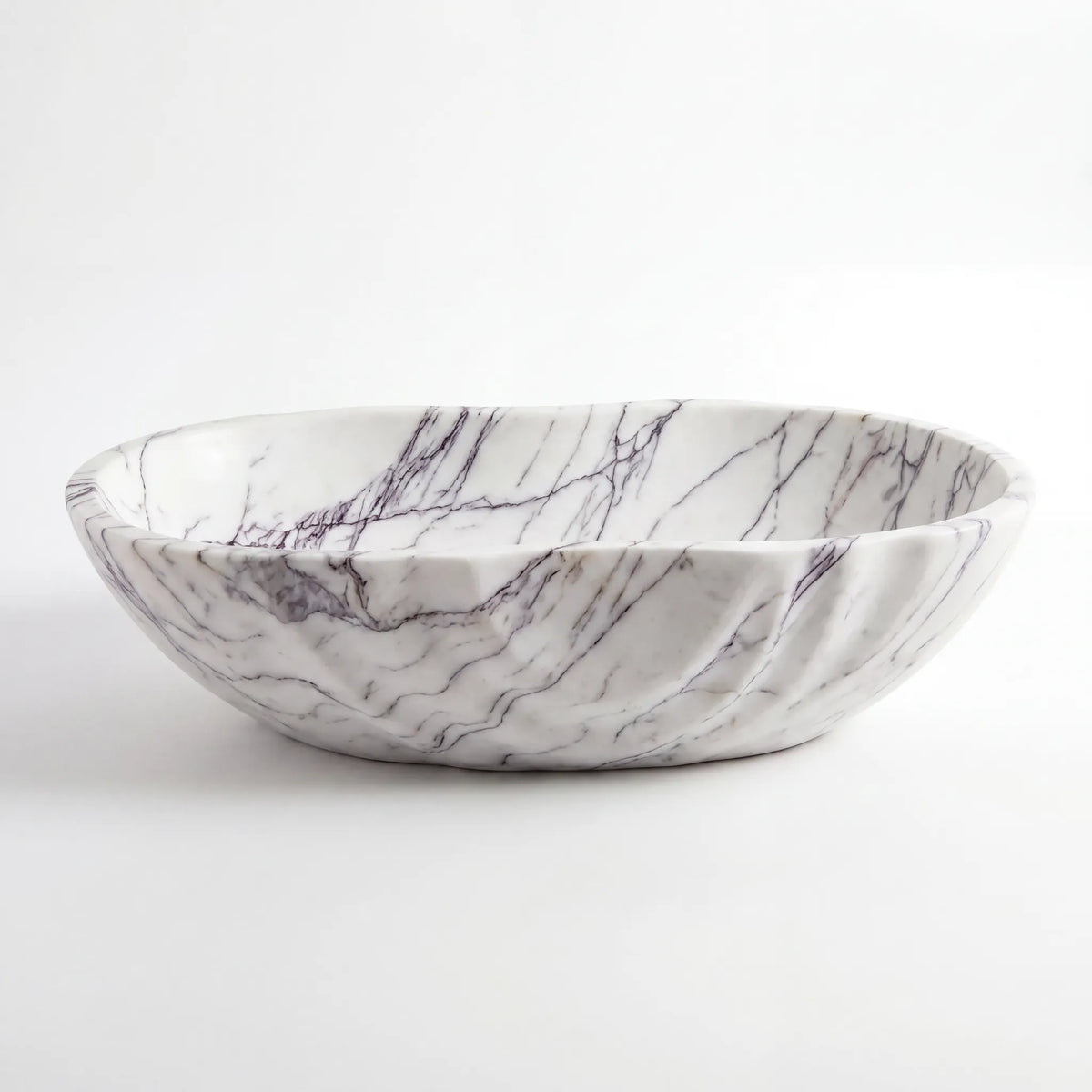 Front view of RMD-039 Lilavora round Lilac marble vessel sink with polished finish