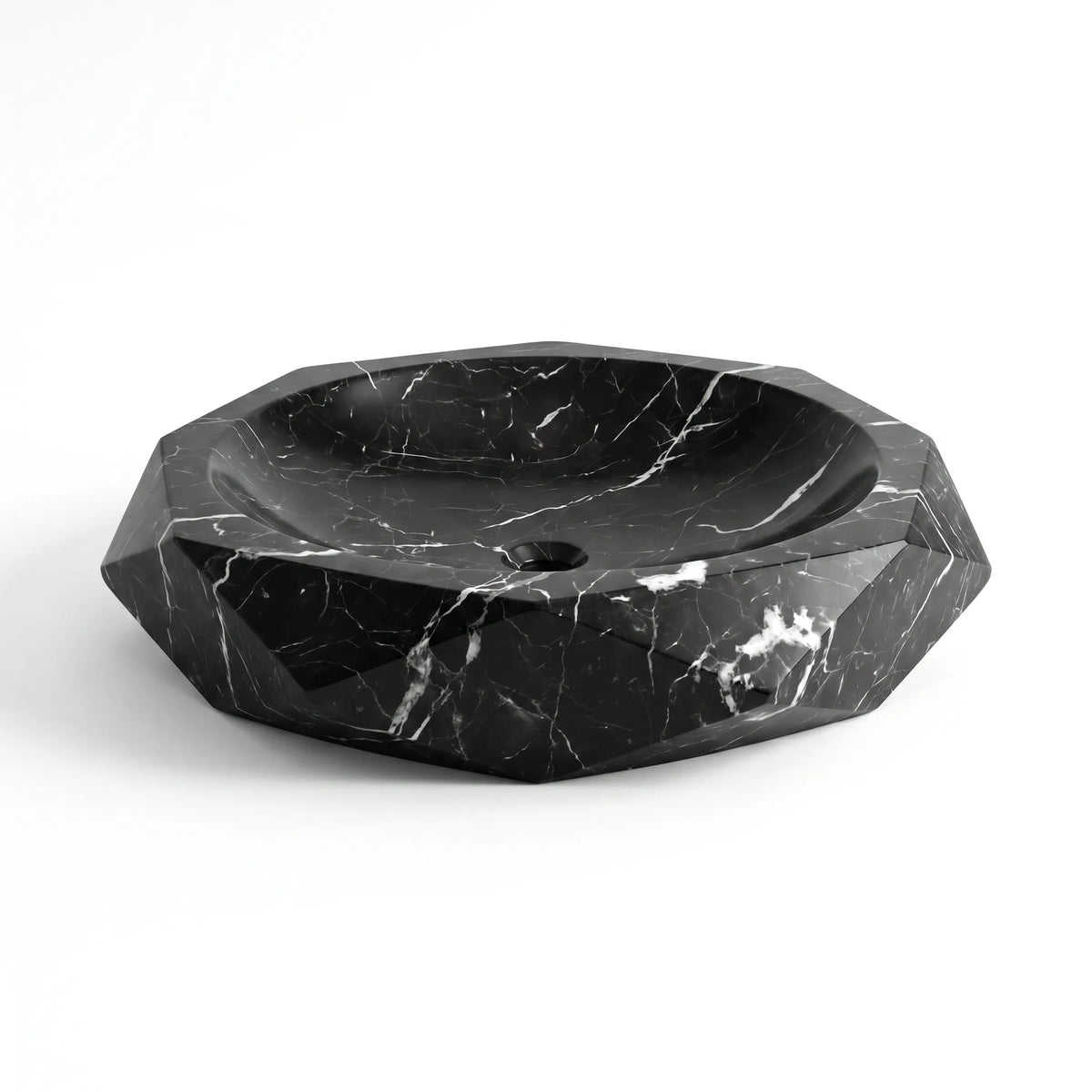 Front view of RMD-040 Neravora oval Nero Marquina marble vessel sink with polished finish