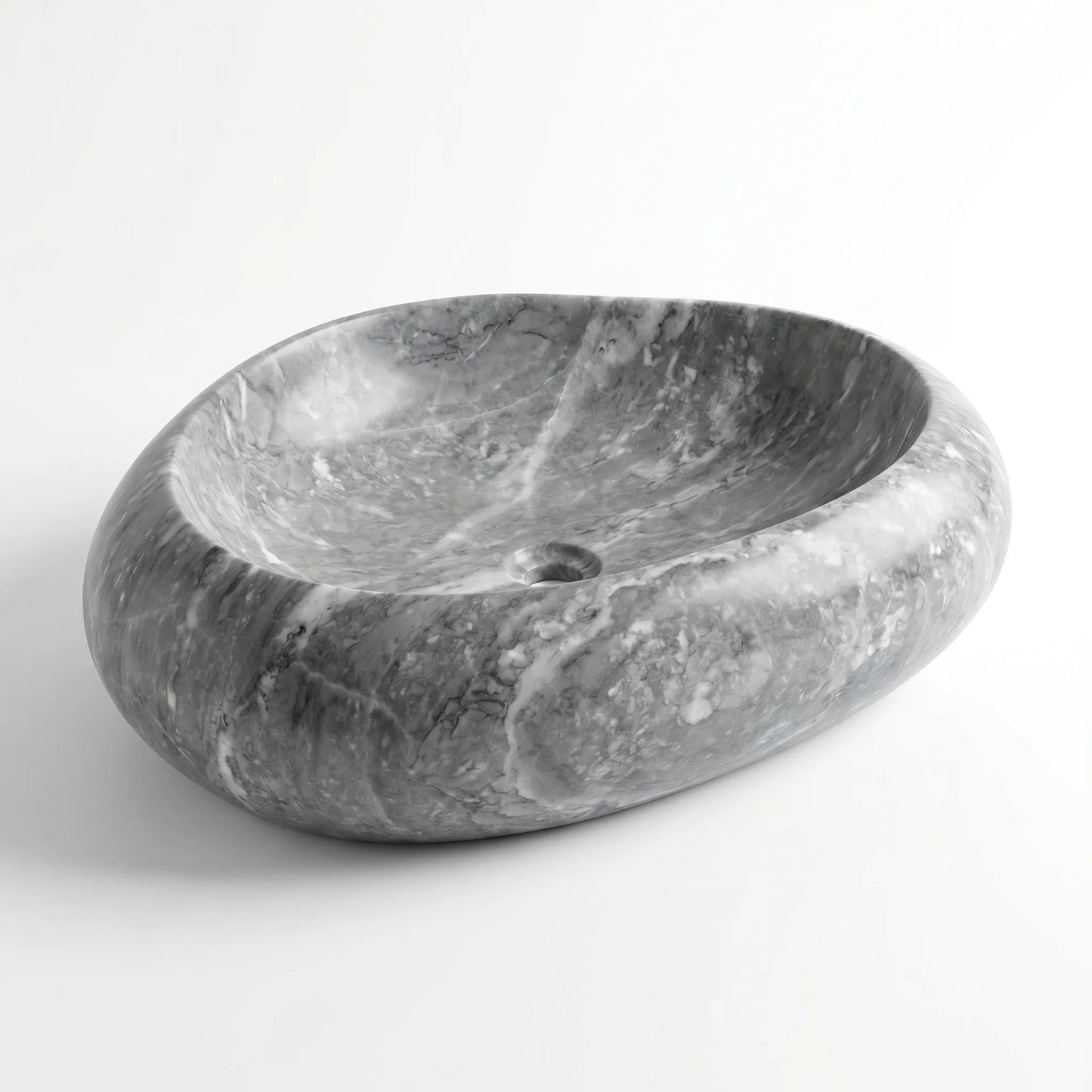RMD-044 Round Grey Marble Vessel Sink Basin