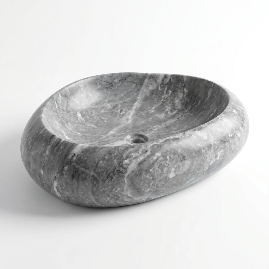 RMD-044 Round Grey Marble Vessel Sink Basin