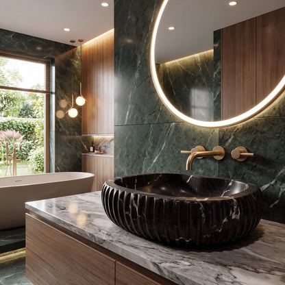 RMD-047 Round Nero Marquina Vessel Sink Basin