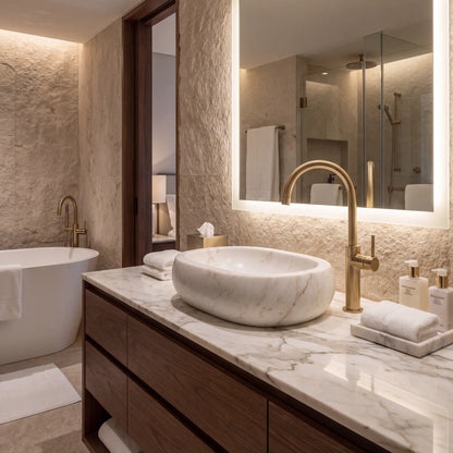 RMD-048 Rectangle Cream and Bej Marble Vessel Sink Basin