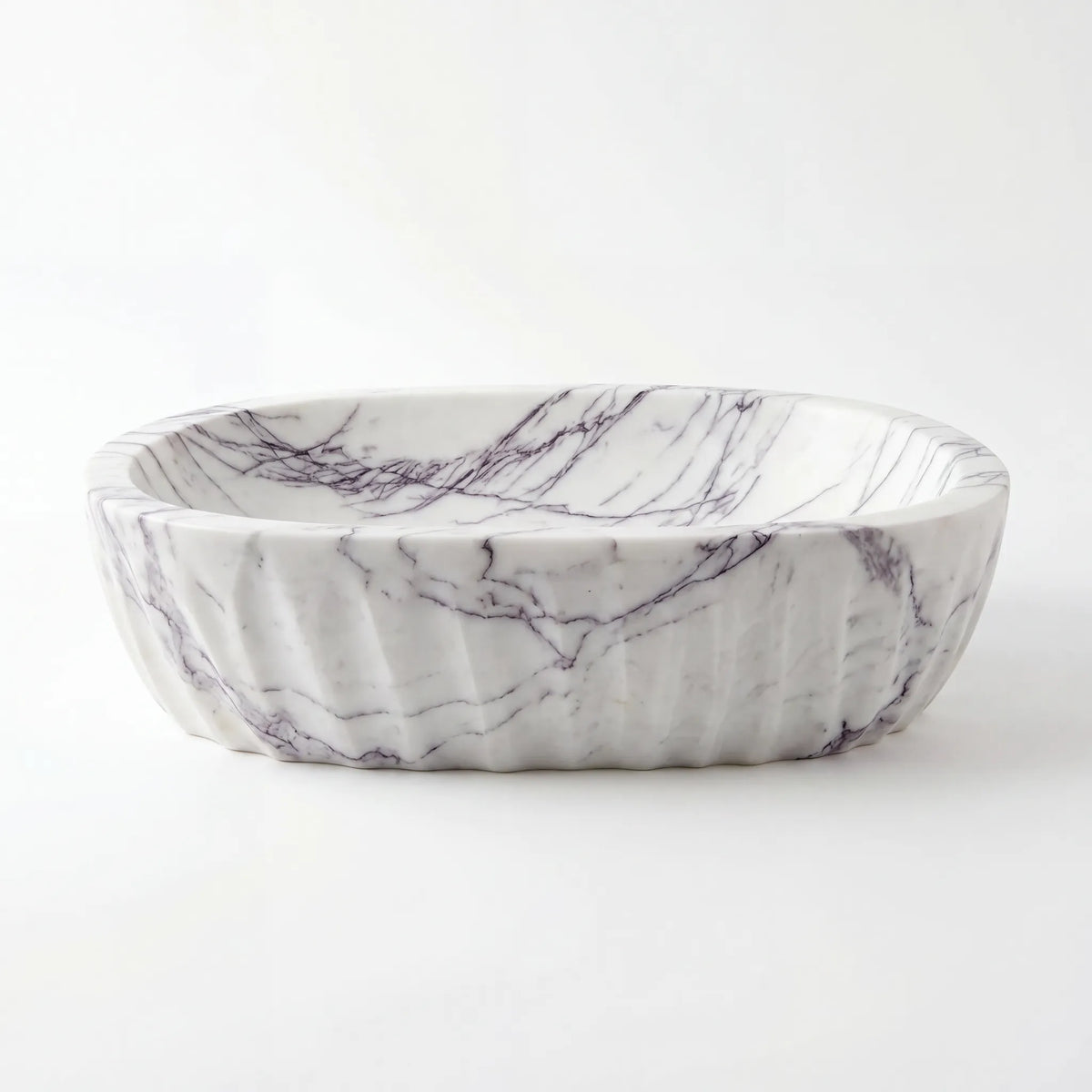 Front view of RMD-049 Lilavora round Lilac marble vessel sink with polished finish