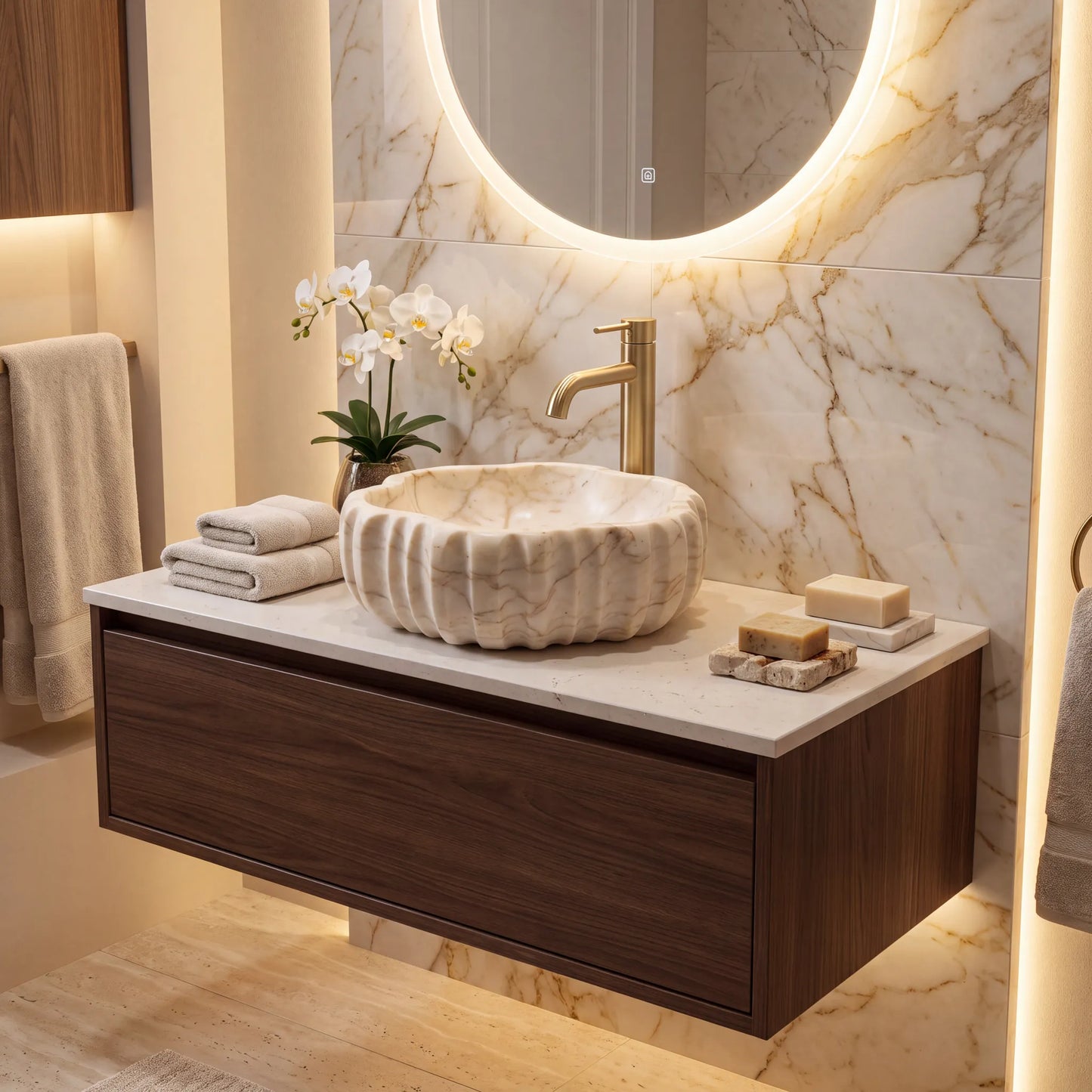 RMD-051 Round Calacatta Gold Vessel Sink Basin