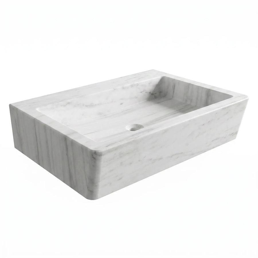 RMD-055 Rectangle Carrara White Vessel Sink Basin