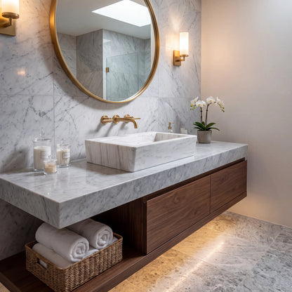 RMD-055 Rectangle Carrara White Vessel Sink Basin