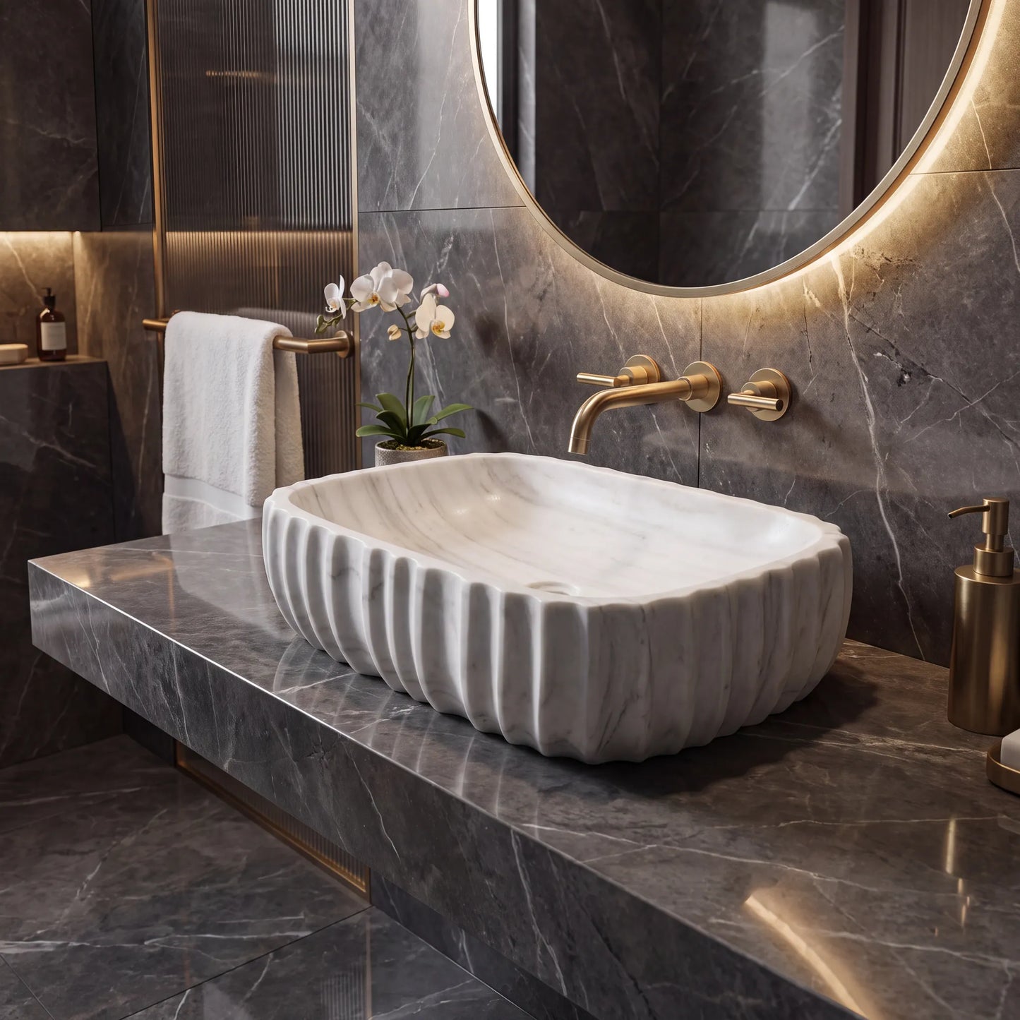 RMD-057 Round Carrara White Vessel Sink Basin