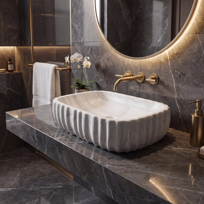 RMD-057 Round Carrara White Vessel Sink Basin