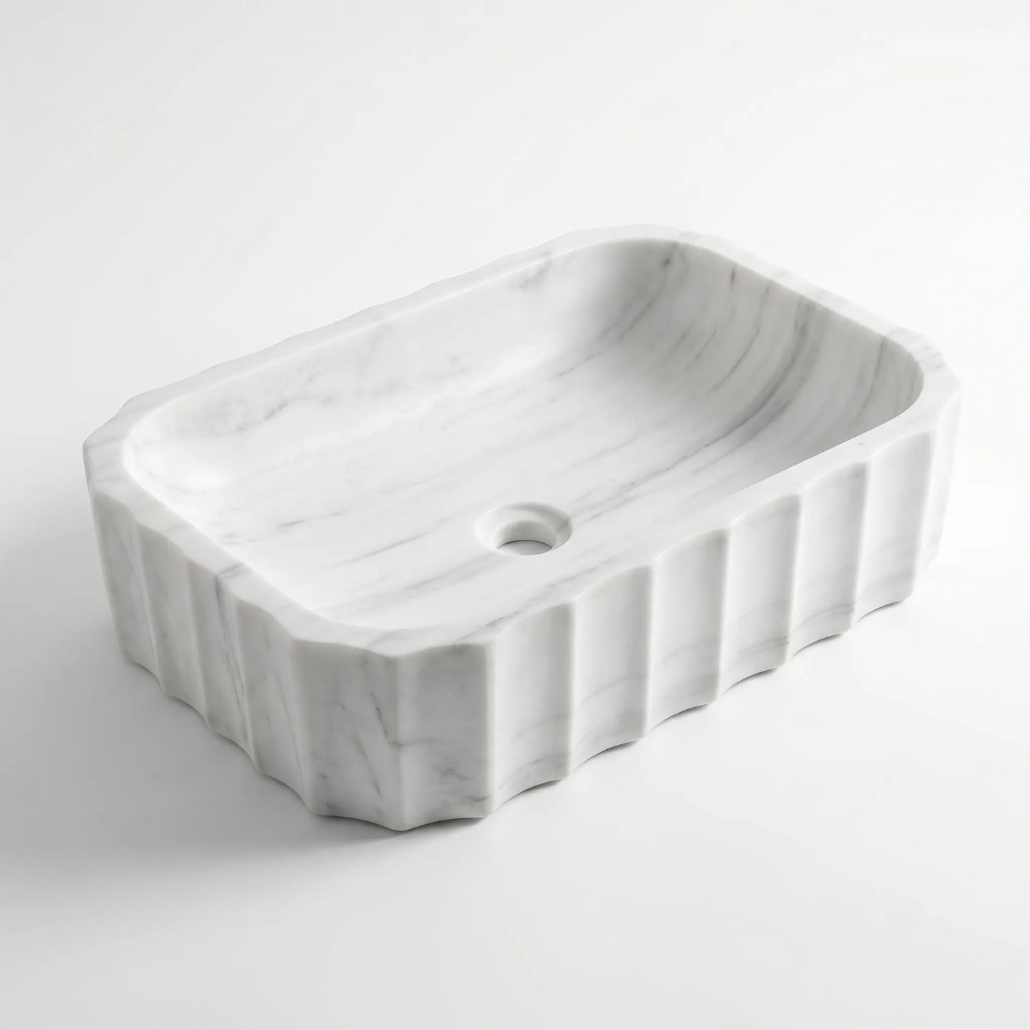 RMD-061 Rectangle Carrara White Vessel Sink Basin