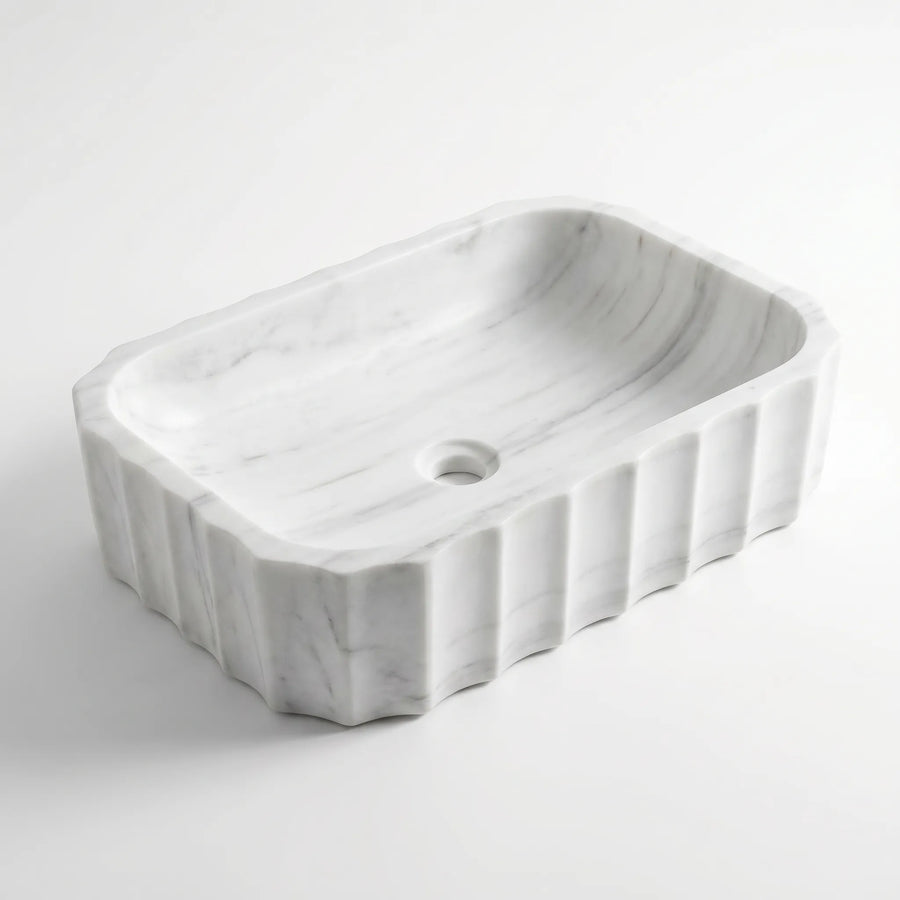 RMD-061 Rectangle Carrara White Vessel Sink Basin