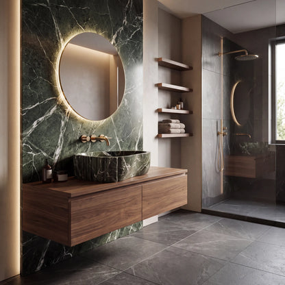 RMD-065 Round Green Marble Vessel Sink Basin