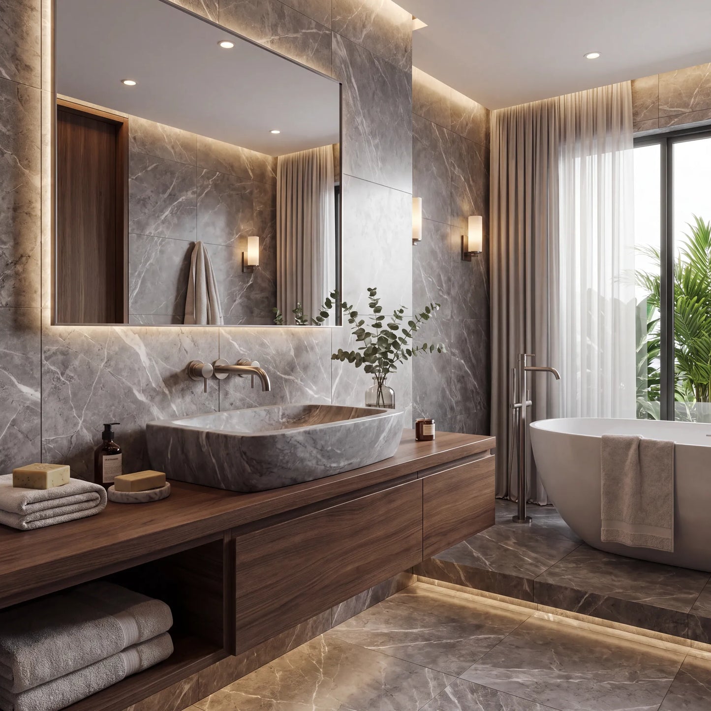 RMD-068 Rectangle Grey Marble Vessel Sink Basin