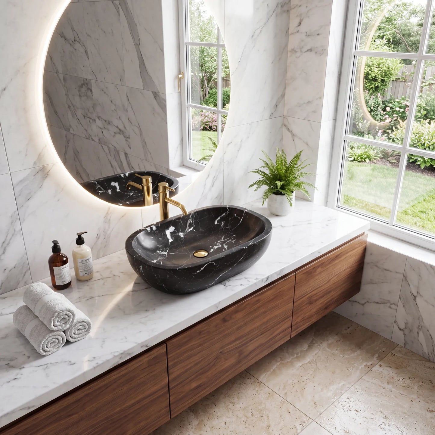 RMD-069 Round Nero Marquina Vessel Sink Basin