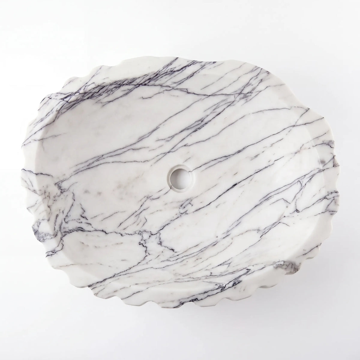 Detailed view of RMD-071 Lilavienne Lilac marble vessel sink showing distinctive natural veining
