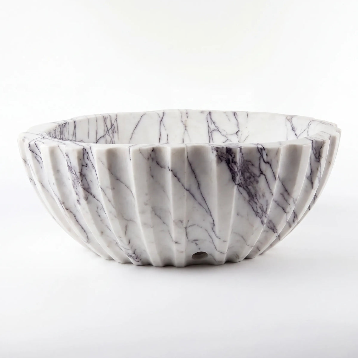 Front view of RMD-071 Lilavienne round Lilac marble vessel sink with polished finish